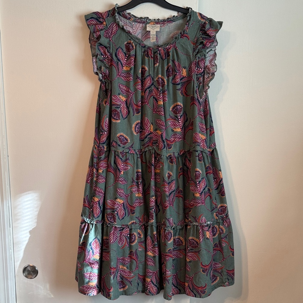 St. John’s Bay Tiered Floral Dress in Green and Pink